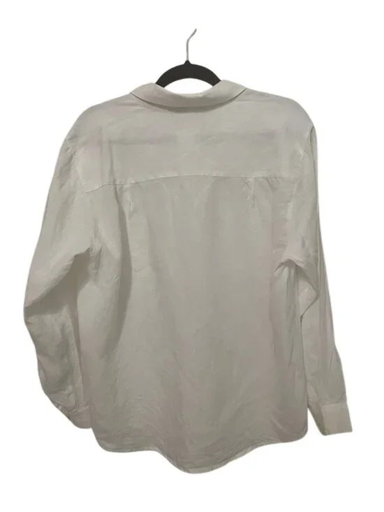Talbots VTG 90s 100% Irish Linen White Button Down Shirt Womens 14 Utility Pocke - Picture 5 of 11